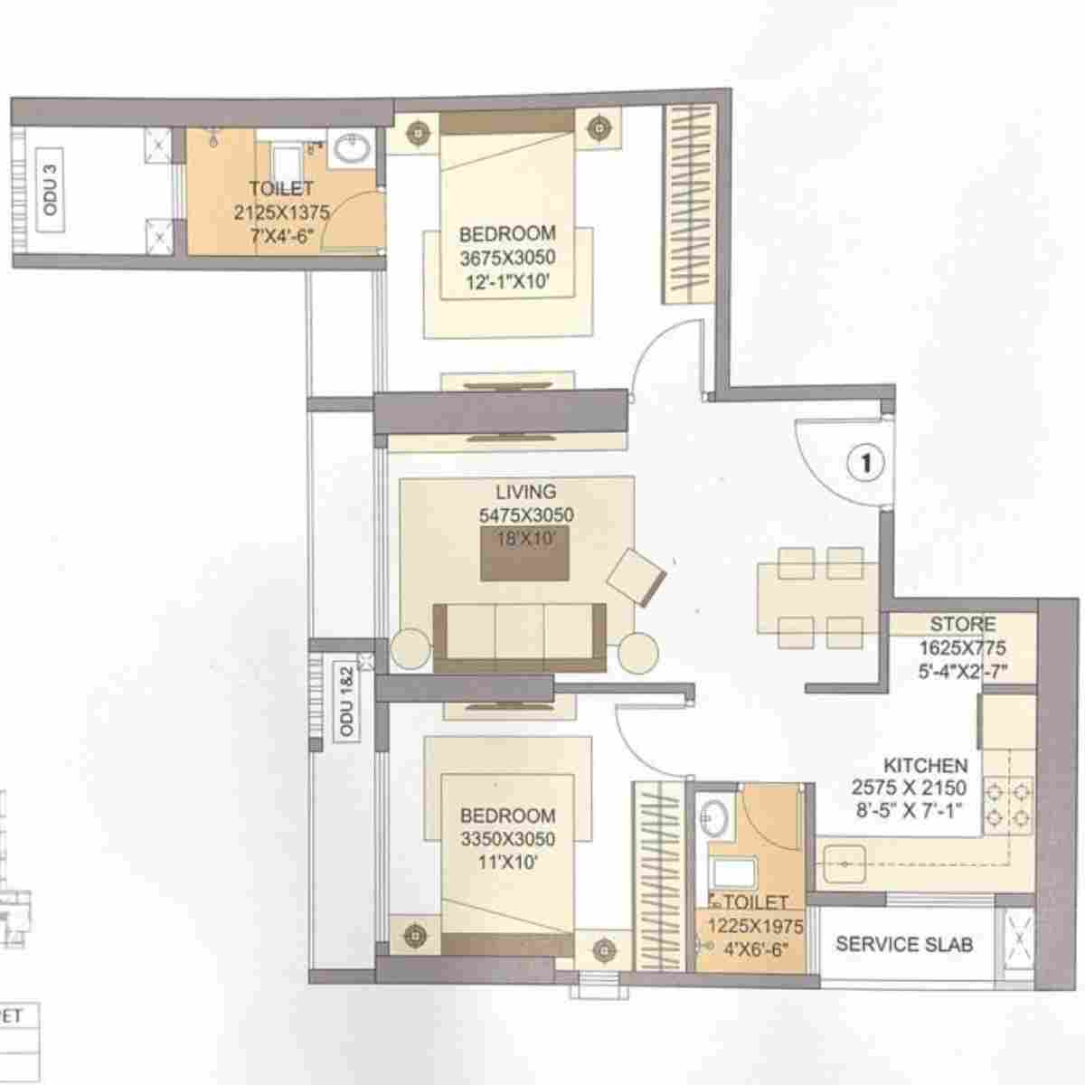 Sheth-Auris-Tower-B-Clara-Floor-Plan-2-BHK-570-sqft-Unit-1